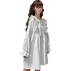 Robes décontractées une pièce robe coréenne femmes douce fille nœud à manches longues lâche Vestios Femme Mori blanc Plaid Midi printemps été