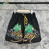 Shorts masculinos de alta qualidade verão praia RHUDE shorts masculinos femininos casuais calças internas de malha preto branco coco pintura a óleo com etiquetas