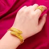 Wristwatches 4Pcs Fashion Ladies Watch Jewerly Set Women Diamond Quartz Gold Plated Bangles Exquisite Leaf Cuff Bracelet Ring With Box