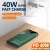 LOGO personnalisé gratuit PD40W Banque de puissance de charge rapide bidirectionnelle 30000mAh Affichage numérique Batterie externe Câbles intégrés avec lampe de poche pour Huawei mi