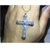 Pendentif croix longue de luxe AAAAA cz argent couleur fête mariage croix pendentif necalace pour femmes hommes bijoux Vintage