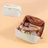 Storage Bags Travel Toiletry Bag Faux Leather Multi Compartments Wash Printed Cosmetic Oblong Shape Makeup Pouch