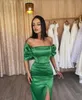 Chique groene galajurken off-shoulder feestavondjurken plooien split formele lange jurk voor speciale gelegenheden