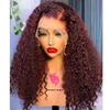 Perruques en dentelle 99J Bourgogne Vin Rouge Couleur Kinky Curly Synthétique Avant pour les femmes noires Natural Hairline Glueless Long Daily Wear 230609