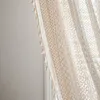 カーテンアメリカンスタイルかぎ針編み中空タッセルブラックアウトベッドルームキッチンリビングルーム窓カーテンホームデコレーション230609