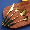 Dinnerware Sets Stainless Steel Cutlery Luxury Western Dish Set Ceramic Handle Full Of Knife Fork Spoon Shelf El Home Tableware