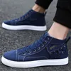 Classic Vulcanize Canvas Shoes For Men Navy Blue Sneakers With A High Top School Students Boys High-Top Shoes Man Trekking Shoes