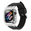 Custodia trasparente con cinturino Cinturino in silicone liquido Integrato Fashion Clear Cover Bracciale Cinturini Cinturini Cinturino per Apple Watch Series 4 5 6 7 8 iWatch 44/45mm 40/41mm