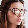 Sonnenbrille Runde Vintage Frau Mode Metall Halbrand Sonnenbrille Weiblich Bunte Spiegel Retro Shades Fahrer