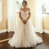 2024 Gorgeous Wedding Dresses Bridal Gown Off the Shoulder Lace Applique Straps Ruched Pleats Sweep Train A Line Beach Country Custom Made Plus Size vestido de novia