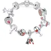 Mode 925 Sterling Silver Christmas Crutches Walking Stick Murano Lampwork Glass Europeiska charm pärlor dinglar passar Pandora charmarmband halsband