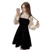 Spring New Elegant Two Piece Dress for Women Women Winter Korean A-Line O-Neck Tops and Black Sundress Streetwear Dress