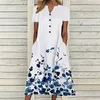 Casual Dresses Dress for Women Summer Stripe Button V Neck Kort ärmficka Lång semester Floral Wrap