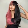 Parrucche di capelli sintetici ondulati lunghi rosa e neri con frangia Cosplay Parrucca di capelli per feste di Natale di Halloween per donne Parrucca colorata