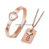 Collane con ciondolo Love Lock Set di gioielli per coppia Bracciale a cuore Collana con chiave Collana in acciaio inossidabile Regalo di San Valentino Drop Delivery Pendenti Dhinj