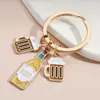 Keychains Creative Wine Bottle Glass Keychain Resin Simulation Mini Ring Bar Feminine Girl Friend Key Chain Mother's Day Gift