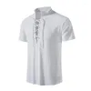 Camisas casuais masculinas masculino de linho de linho Men de manga curta Man Blush Collar Standing Collar Summer 2023