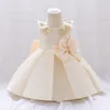 Fille Robes D'été Poupée Col Sequin1 Année Bébé Anniversaire Robe Pour Enfants Vêtements Baptême Arc Princesse Rose Parti Blanc Costume