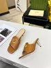 Classic Blondie Slide Slippers Women Round Interlocking G Gold Toned Hardware Leather Sole Flat Mule Buckle Wedge Beach Sandals Size 35-42