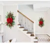 Kwiaty dekoracyjne wieniec świąteczny do drzwi przednie okno schodowe girlandowe ozdoby czerwone łuk sosny jagodowe wisy z wisiorki domowe dekoracje domu