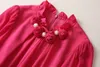 Early Autumn 2023 New Round Neck Mid Sleeve Handmade Flower Waist Shrinking Fashion Pleated Dress (Shipping Fashion Belt)