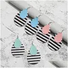 Charm Fashion Women Colorf Pu Leather Earrings Black And White Stripes Waterdrop Double Layer Drop Earring Designer Jewelry Christma Dhtwl