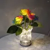 装飾的な花が導かれたシミュレーションローズナイトライトステップレスダムレーミング充電式テーブルランプの装飾用の装飾のための装飾