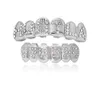 Hip Hop full zircon letters vampire Fangs braces Dental Teeth Grillz Gold Grills Teeth Set Designer Shinny Six 6 Top Tooth Six 6 Bottom Halloween jewelry 1307