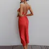 Abiti casual Sexy Stain Low Cut Midi Dress Donna Spaghetti Strap senza maniche Backless Bandage Long 2023 Summer Tinta unita Vestidos