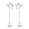 Stud Earrings OMHXZJ Wholesale Elegant Temperament Fashion Woman Wedding Gift Pentagram Pearl 925 Sterling Silver Tassel YS286