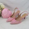 Chaussures habillées 2023 arrivée coeur rose Bling bout pointu mariage et sac femme pompes hautes talon fin fête Slingbacks sandales