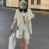 Kvinnors kostymer koreanskt mode 2023 Spring Summer Thin Casual Loose Short Sleeved kostym Jacket Women's Blazer Set Shorts Two-Piece