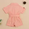 Overall 1 5y Fashion Summer Toddler Kids Baby Girls Clothes Tooling Style Short Sleeve Lapel Button Jumpsuit Outfits 230609