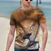 Erkek Tişört Tişört Tişört Grafik Hayvan Aslan Pençe Yuvarlak Boyun 3D Günlük Tatil Kısa Kollu Baskı Giyim Giyim Sokak Giysesi Abartılı Serin