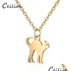 Collane con ciondolo Collana con simpatico gatto Gioielli con ciondoli per animali in acciaio inossidabile 316L per donne e uomini con design semplice Catena in oro / argento Drop Dhxum