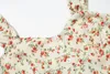 Kvinnors tankar visnade indie folk vintage tropiskt tryck ihåligt ut fyrkantiga krage mode skjorta tank tops sommarblus kvinnor
