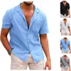 Camisas casuais masculinas verão cardigã solto gola polo camisa havaiana moda algodão excelente botão de linho lã para férias