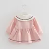 Robes de fille printemps de style Angleterre Baby Baby Birthday Party Baptême Robe de princesse pour tout-petits avec cravate pour 0-2t rose bleu