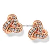 Stud Gold Plated Cubic Zirconia Knot Earrings Hypoallergenic Bridal Jewelry For Women Girls Drop Delivery Dhmet