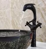 Bathroom Sink Faucets Black Oil Rubbed Brass Swivel Spout 2 Cross Handles Dolphin Style Kitchen Vessel Faucet Mixer Tap Anf315