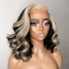 Lace Wigs FANXITION Black Short Bob Wig with Blonde Stripe Highlights Ombre Color Body Wave Front Side Part Natural Looking 230609