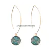 Cuelga la lámpara de moda hecha a mano de resina Druzy Drusy pendientes para mujer chapado en oro forma de bola redonda colgante gancho pendiente Dh471