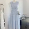 Casual Dresses French Elegant Dress Female 2023 Mid-length Sleeveless Vest Fairy Skirt Irregular Waist Age-reduced Korean Fashion Midi