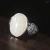 Cluster Rings JZ216 ZFSILVER Thai Silver S925 Fashion Hetian Jade South Red Agate Elegant Retro Stone Oval Women Wedding Party Jewelry