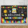 1PC tillbaka till skolan Bakgrundsbanner, välkommen Back Banner för första dagen för skoldekorationer, hängande banners flaggor Sign Backdrop Decor Supplies
