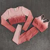 Women's Tracksuits Ombre Women Yoga Set Workout Long Sleeve Crop Top Sports Bra Seamless Leggings Gym Clothing Fitness Sportswear Suits