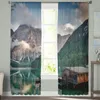 Cortina Mountain Woods Hut Lake Window Window Cortinas Quarto Modern Drape Sheer Tule Sanefas Sala de Estar Cozinha Voile