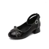 Flat Shoes Elegant Crystal Bow Wedding For Girls High Heels Leather Kids Dress Black School Child 3 4 7 8 9 10 11 12 Years