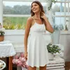 Vestidos Casuais Wepbel Summer Backless Sexy Mini Dress Cor Sólida Slip Women Grande Swing A-line Spaghetti Strap Low Cut