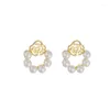 Studörhängen Petal Pearl For Women Korean Fashion Petite Geometric Woman Earring Trendy Jewelry Accessories Wholesale 2023